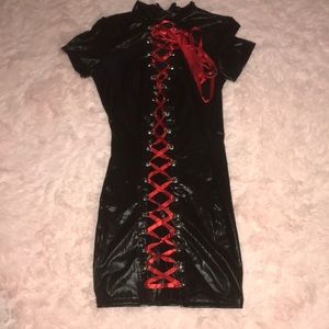 Make an Offer! Red Lace Front Black Dress